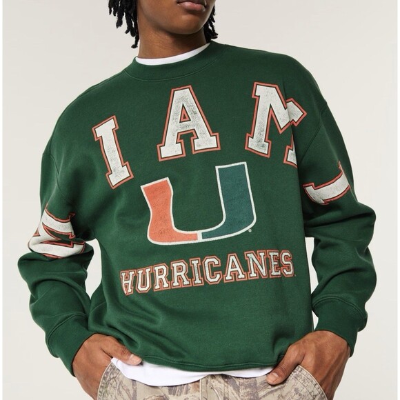 Sz M Hollister Boxy University of Miami Hurricanes Graphic Crew Sweatshirt Green - Picture 2 of 3